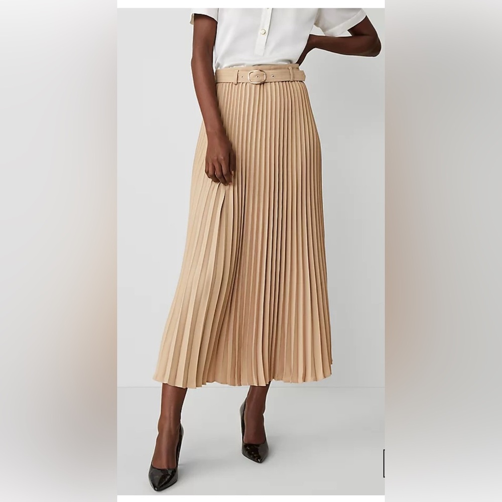 Ann Taylor Petite Belted Pleated Midi Skirt Color Baguette size medium